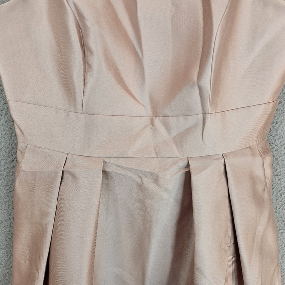 Alfred Sung Cocktail Dress Womens Sz 12 Nude Tan Beige Satin High Neck Pockets - Picture 4 of 11